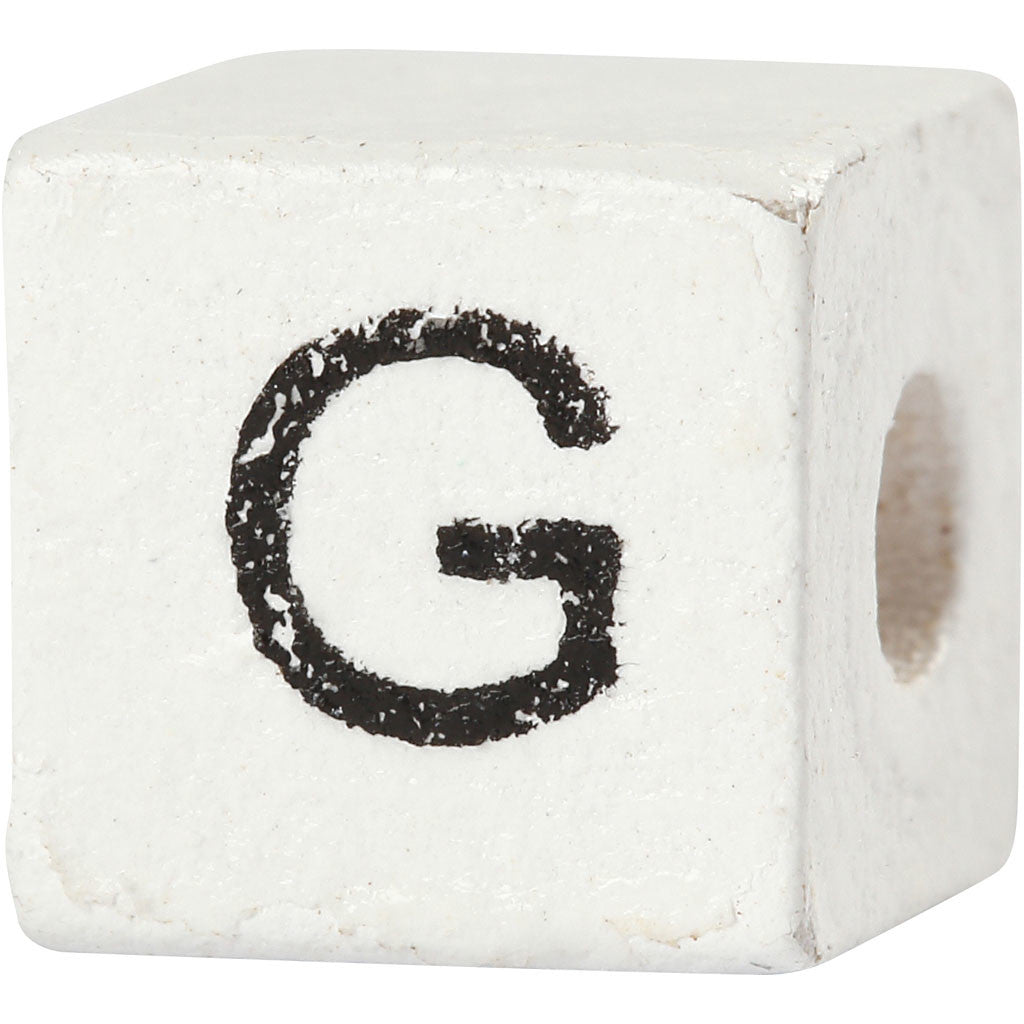 Perles lettres, G, dim. 8x8 mm, diamètre intérieur 3 mm, blanc, 25 pièces/ 1 Pq. [HOB-68957]