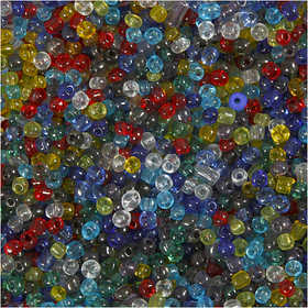 Perles de Rocaille, d 4 mm, dim. 6/0, diamètre intérieur 0,9-1,2 mm, brillant transparent, 1000 gr/ 1 Pq. [HOB-696724]