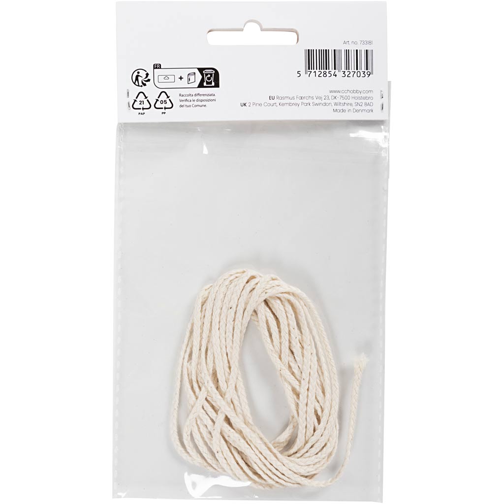 Wick, Suitable for dipped candles (dia. 15–22 mm) and moulded candles (dia. 40–60 mm), 100 g, 3 m