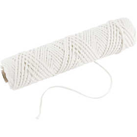 Lont, Geschikt voor dompelkaarsen (dia. 30 mm) en gegoten kaarsen (dia. 80-100 mm) , B: 2 mm, 100 gr, 50 m/ 1 rol [HOB-73321]