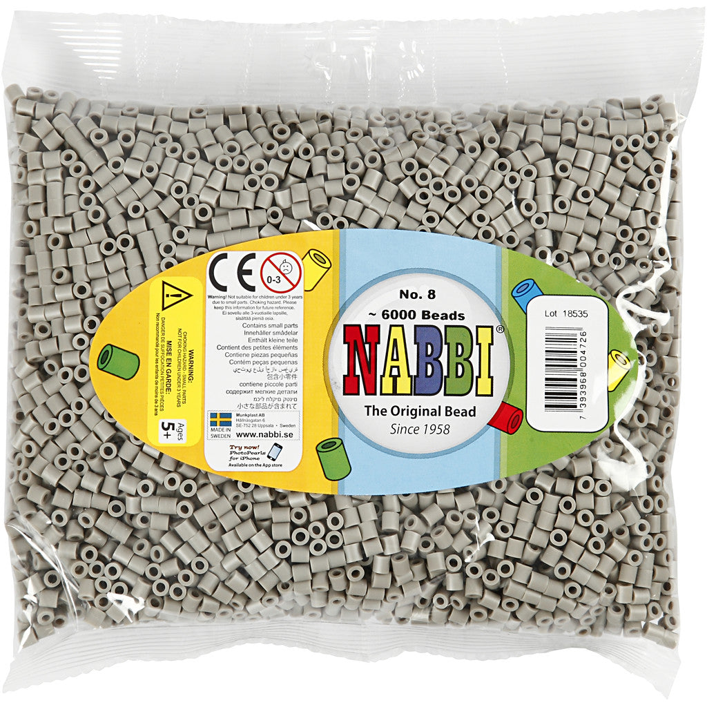 Perles à repasser, dim. 5x5 mm, diamètre intérieur 2,5 mm, medium, cendré (32226), 6000 pièces/ 1 Pq. [HOB-751081]