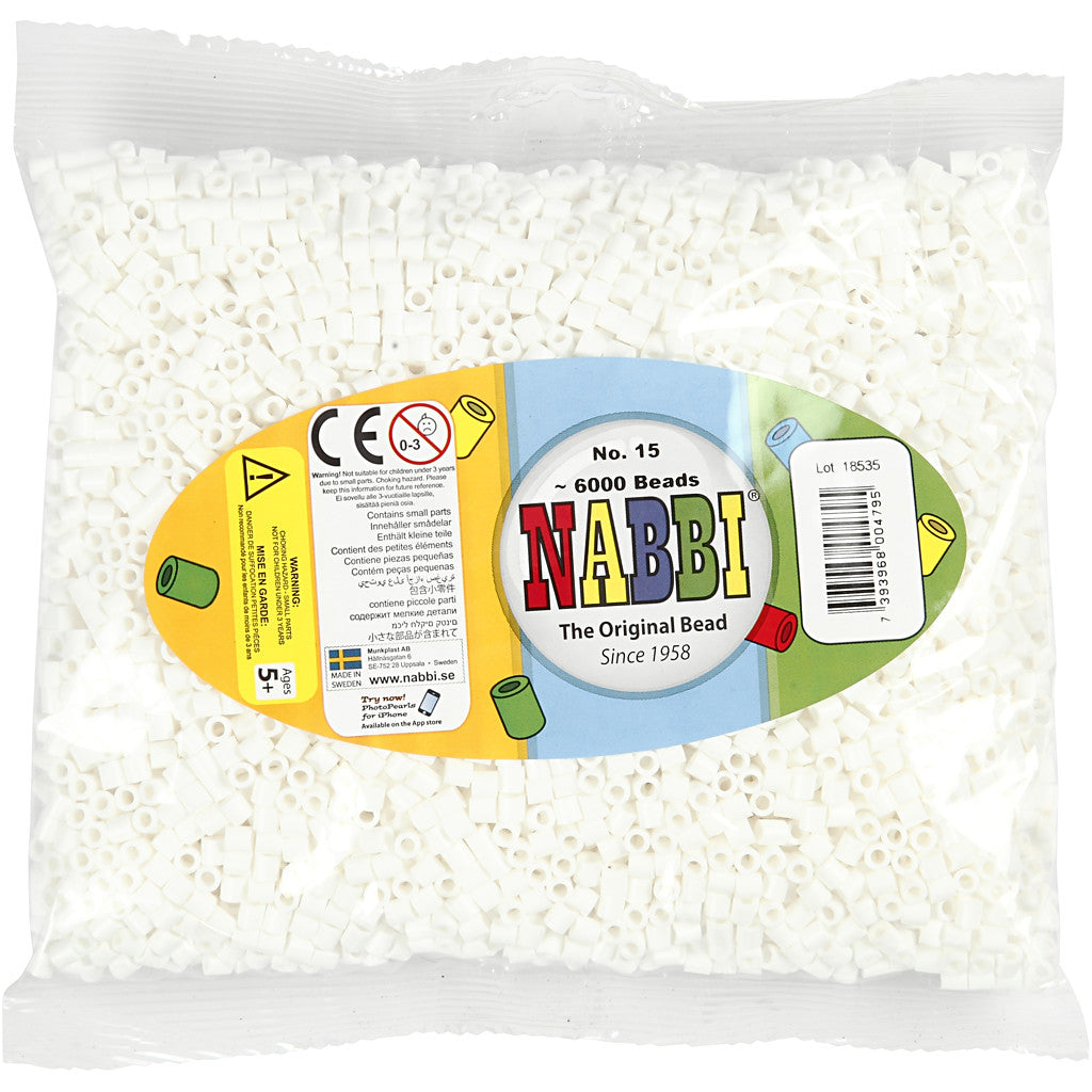 Strijkkralen, afm 5x5 mm, gatgrootte 2,5 mm, medium, wit (32221), 6000 stuk/ 1 doos [HOB-751151]
