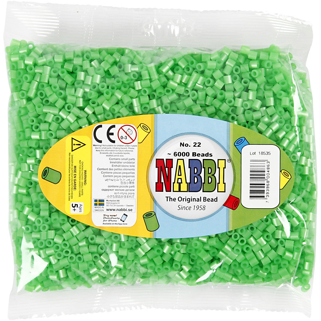 Strijkkralen, afm 5x5 mm, gatgrootte 2,5 mm, medium, groen parelmoer (32240), 6000 stuk/ 1 doos [HOB-751221]