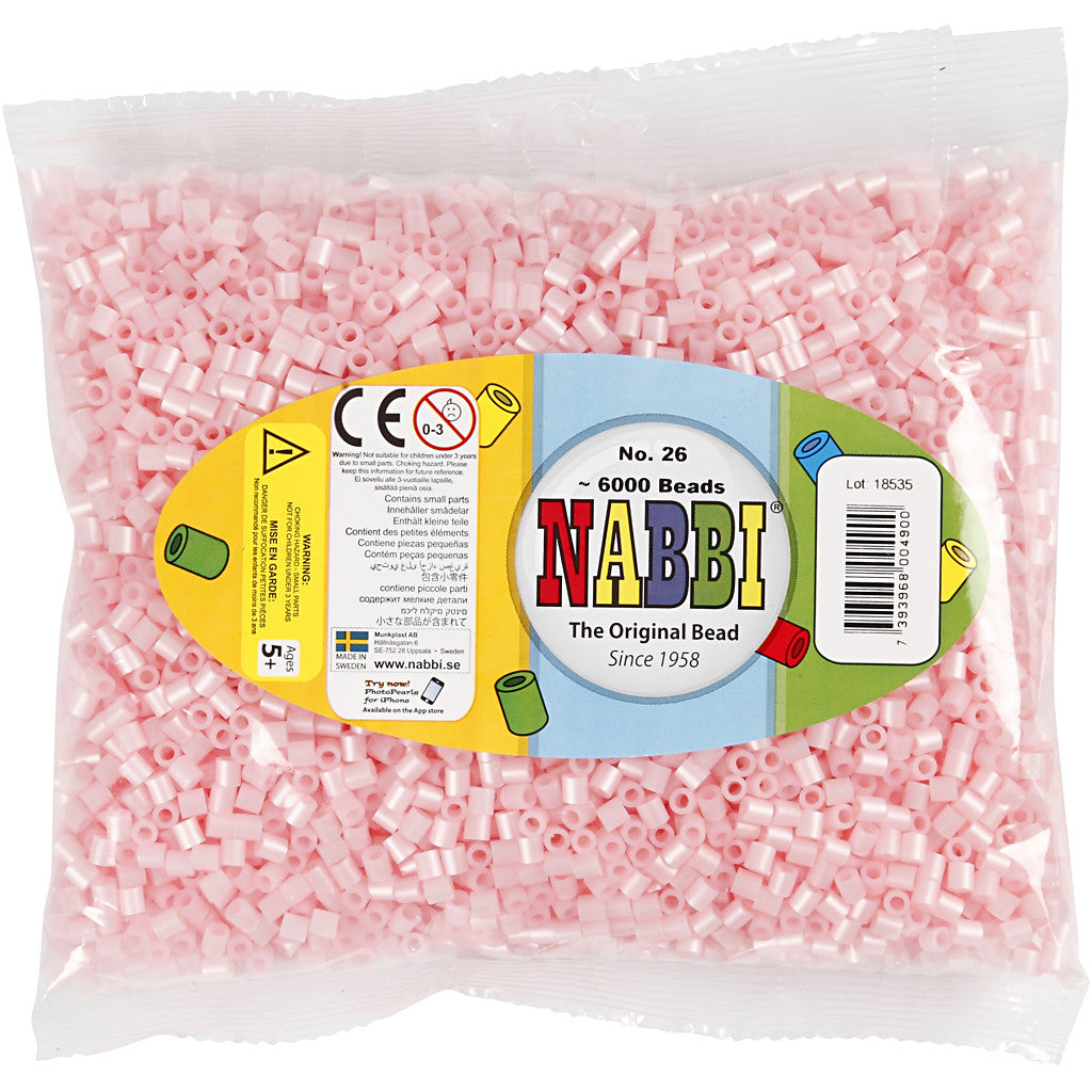 Strijkkralen, afm 5x5 mm, gatgrootte 2,5 mm, medium, roze parelmoer (32259), 6000 stuk/ 1 doos [HOB-751261]