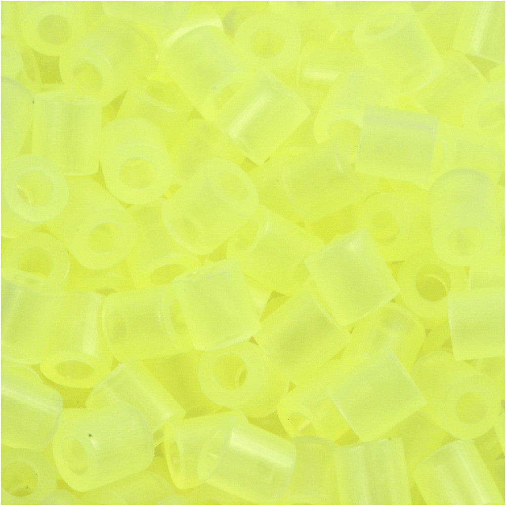 Strijkkralen, afm 5x5 mm, gatgrootte 2,5 mm, medium, neon geel (32223), 6000 stuk/ 1 doos [HOB-751281]
