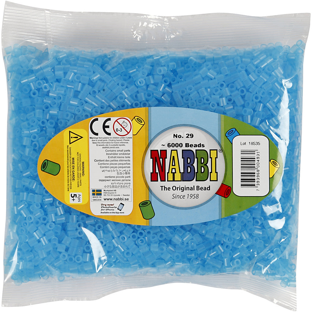 Strijkkralen, afm 5x5 mm, gatgrootte 2,5 mm, medium, neon blauw (32235), 6000 stuk/ 1 doos [HOB-751291]