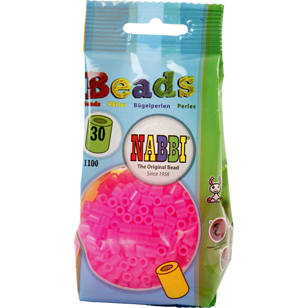 Perles à repasser, dim. 5x5 mm, diamètre intérieur 2,5 mm, medium, rose néon (32257), 1100 pièces/ 1 Pq. [HOB-751300]