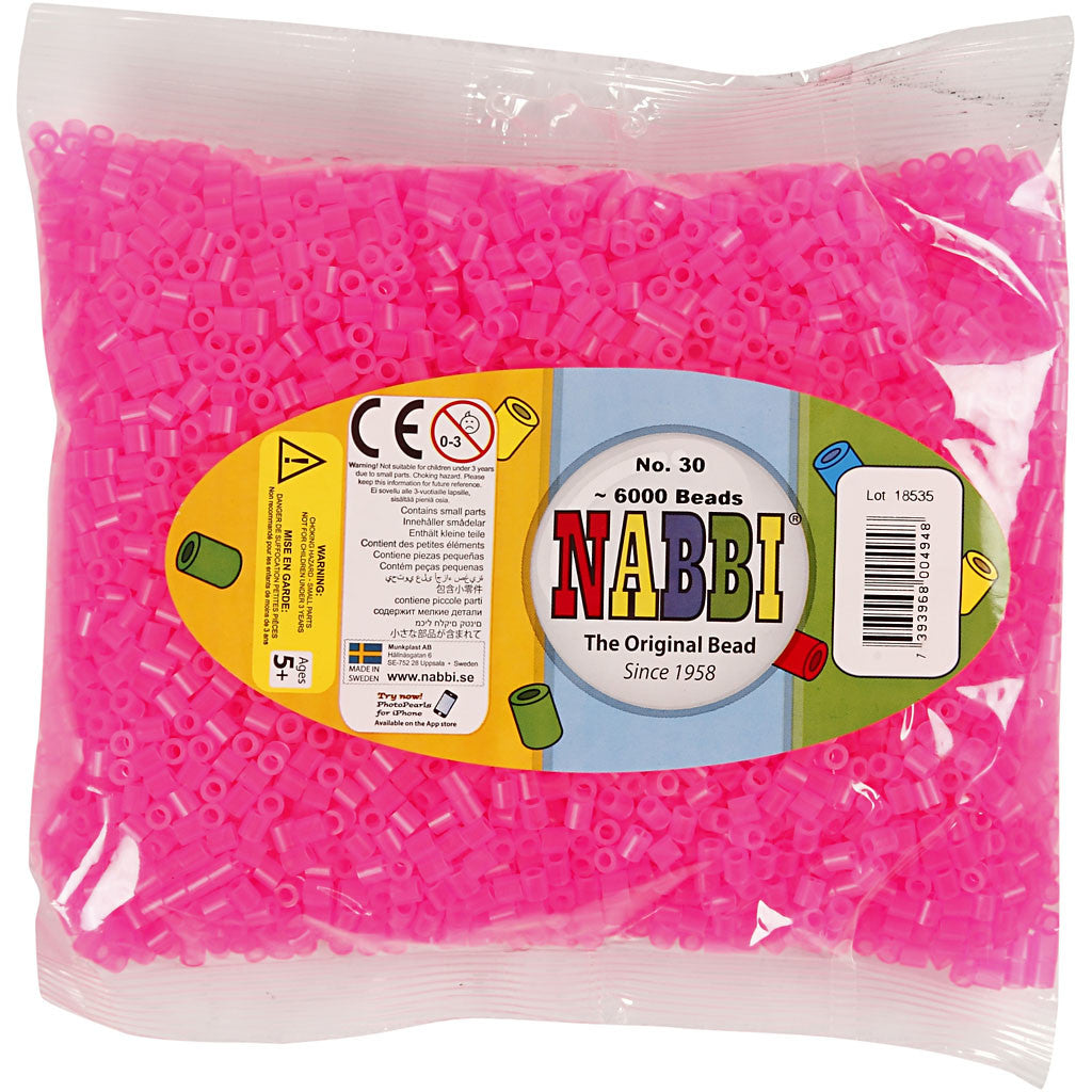 Perles à repasser, dim. 5x5 mm, diamètre intérieur 2,5 mm, medium, rose néon (32257), 6000 pièces/ 1 Pq. [HOB-751301]