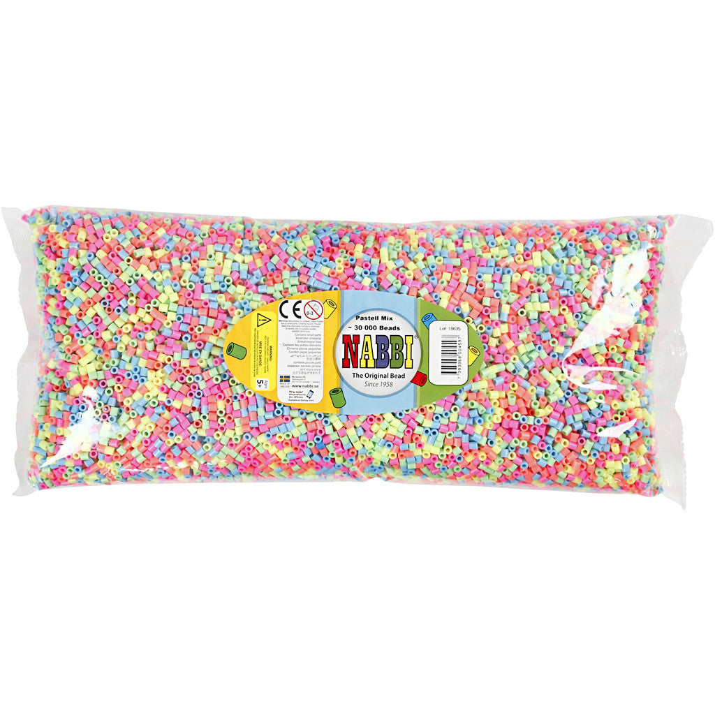 Perles à repasser, dim. 5x5 mm, diamètre intérieur 2,5 mm, medium, couleurs pastel, 30000 ass./ 1 Pq. [HOB-752301]