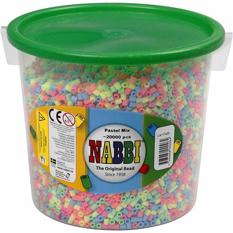 Strijkkralen, afm 5x5 mm, gatgrootte 2,5 mm, medium, pastelkleuren, 20000 div/ 1 emmer [HOB-75230]