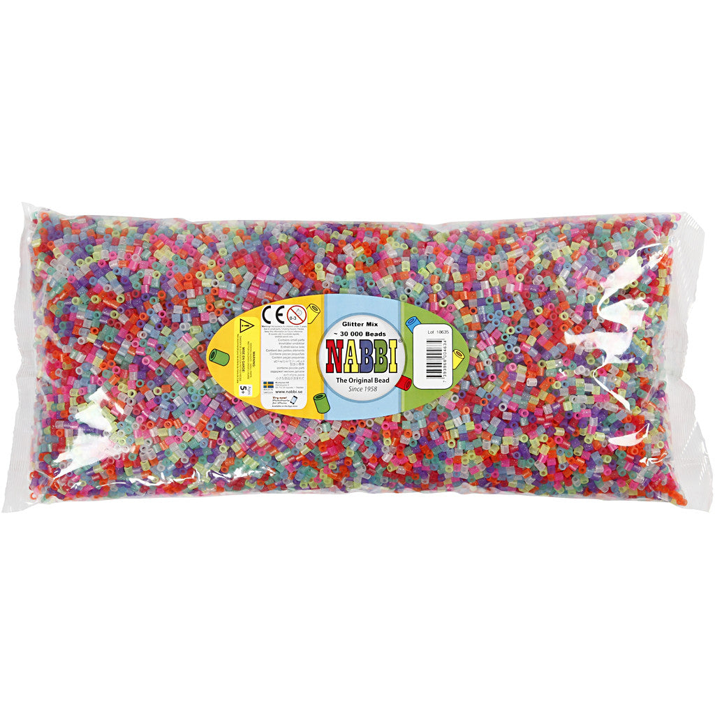Strijkkralen, afm 5x5 mm, gatgrootte 2,5 mm, medium, glitterkleuren, 30000 div/ 1 doos [HOB-752401]