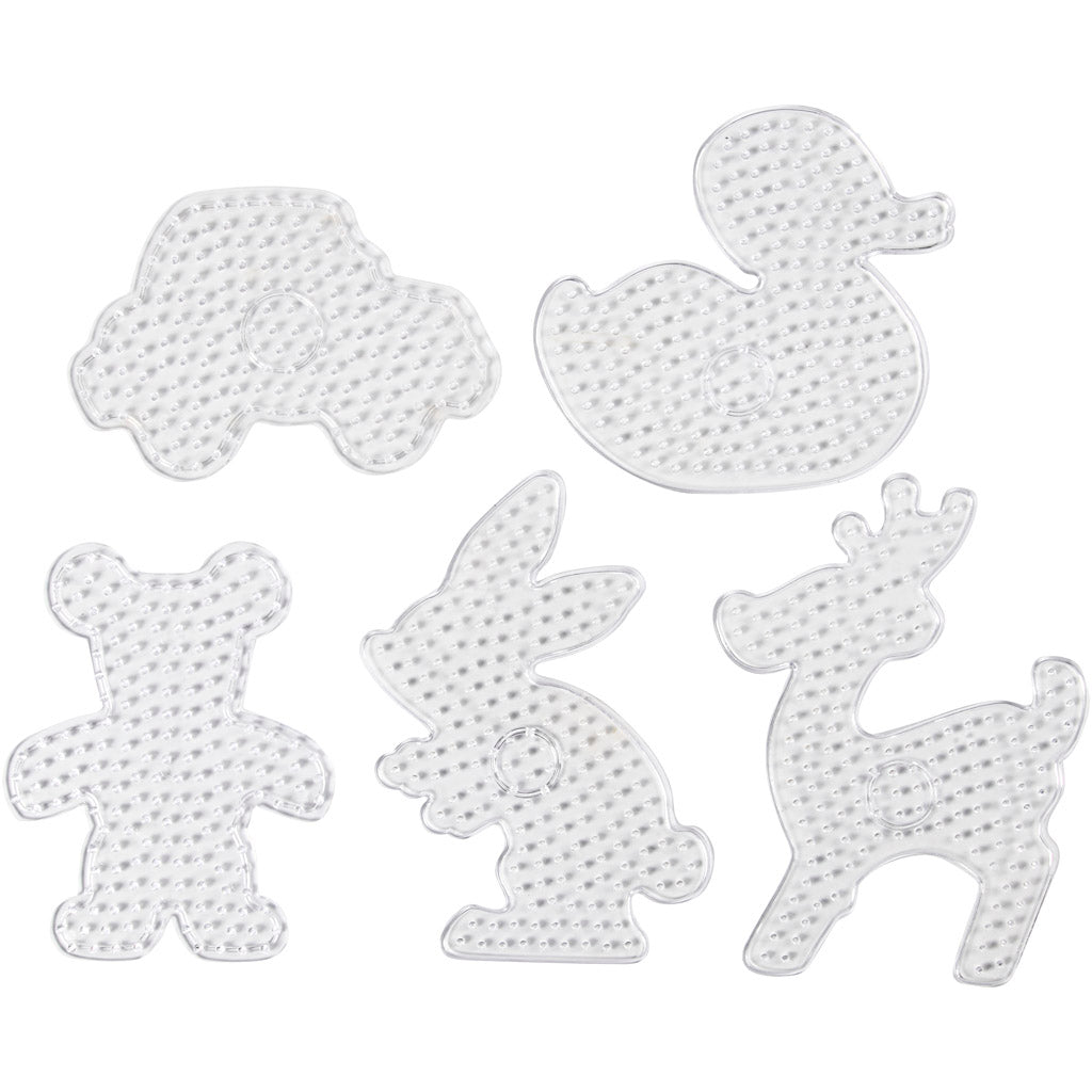 Peg Board, Teddy bear, car, deer, duck and rabbit, size 16x19,5-19x24 cm, JUMBO, clear, 5 pc