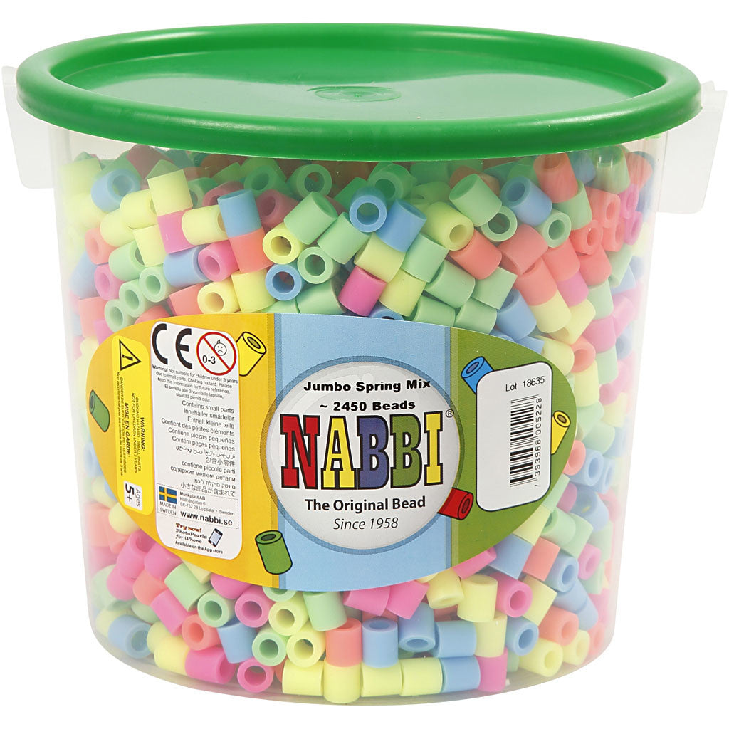 Perles à repasser, dim. 10x10 mm, diamètre intérieur 5,5 mm, JUMBO, couleurs pastel, 2450 ass./ 1 seau [HOB-753523]