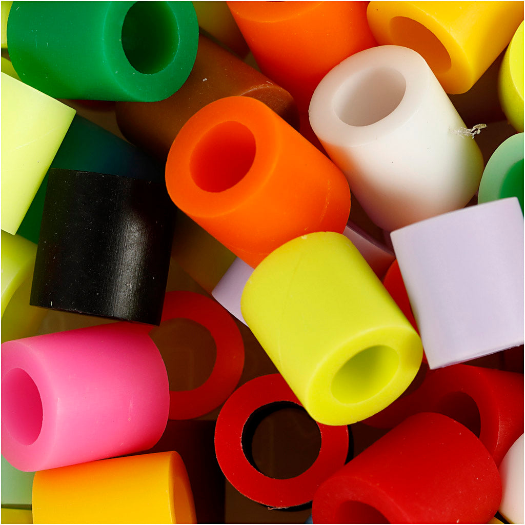 Fuse Beads, size 10x10 mm, hole size 5,5 mm, JUMBO, additional colours, 1000 asstd.