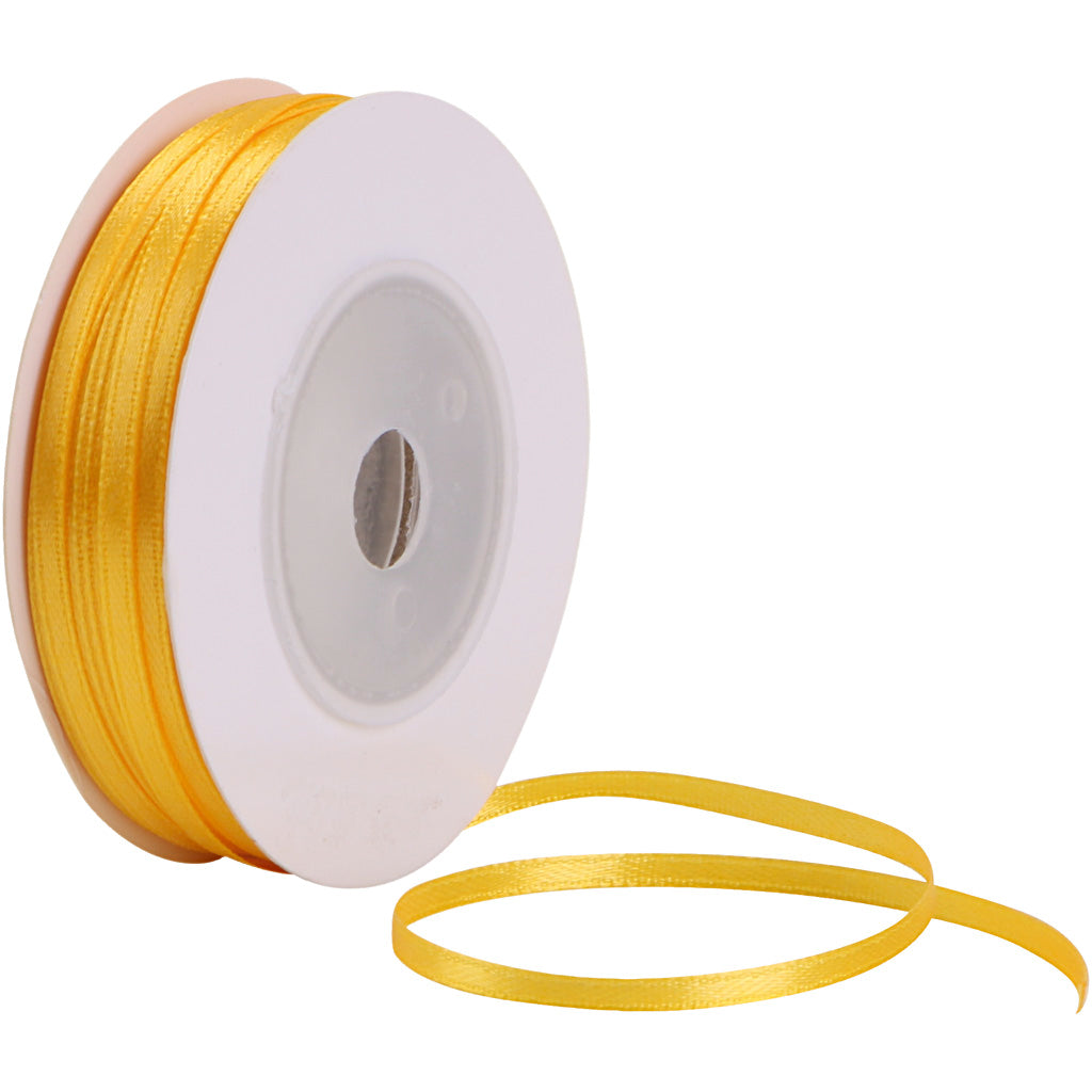 Ruban de satin, L : 3 mm, sun yellow, 30 m/ 1 rouleau [HOB-780014]