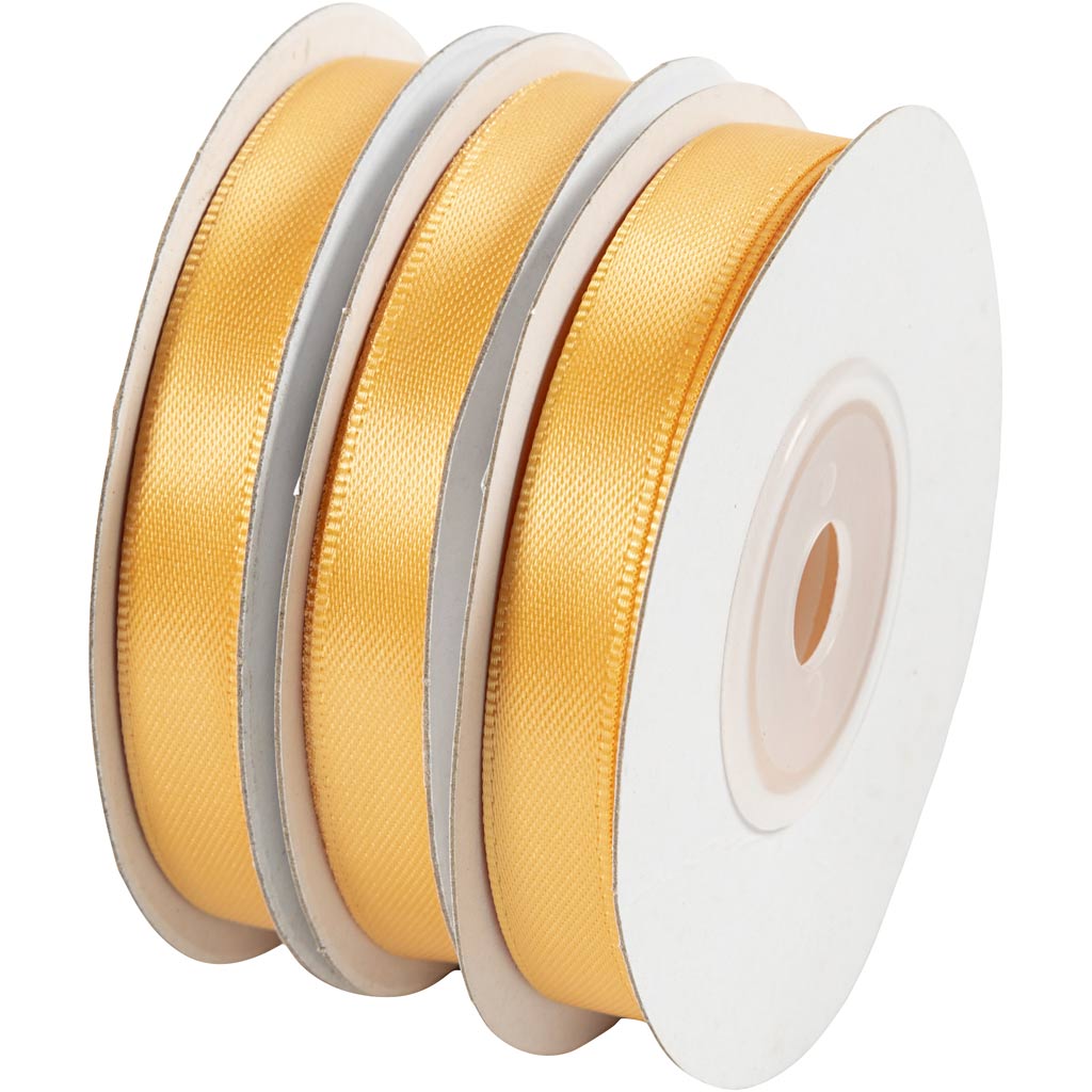 Ruban de satin, L : 10, jaune, 3x10 m/ 1 rouleau [HOB-780214]