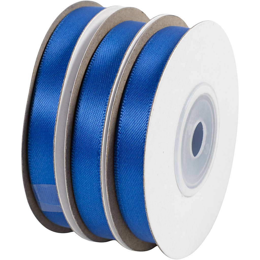 Ruban de satin, L : 10 mm, bleu, 3x10 m/ 1 rouleau [HOB-780254]