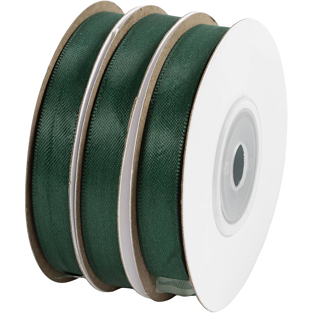 Ruban de satin, L : 10 mm, vert, 3x10 m/ 1 rouleau [HOB-780264]