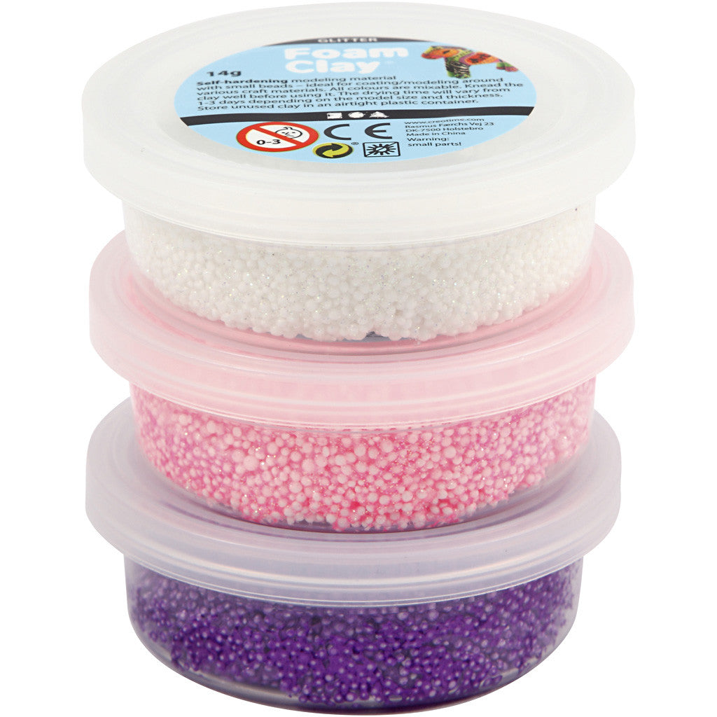 Foam Clay®, glitter,metallic, roze, paars, wit, 3x14 gr/ 1 doos [HOB-78136]