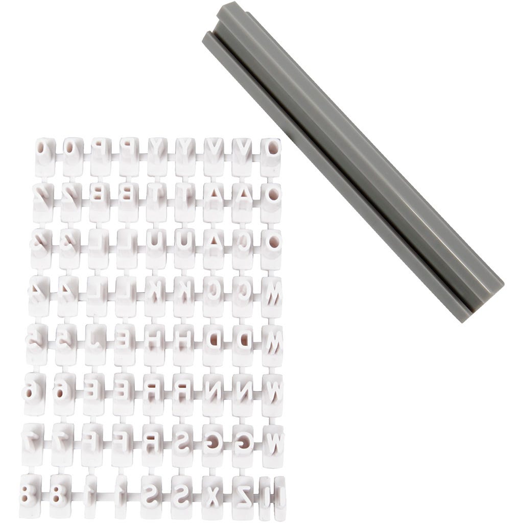 Stempelset van rubber, letters, cijfers, H: 6 mm, wit, 1 set [HOB-78286]