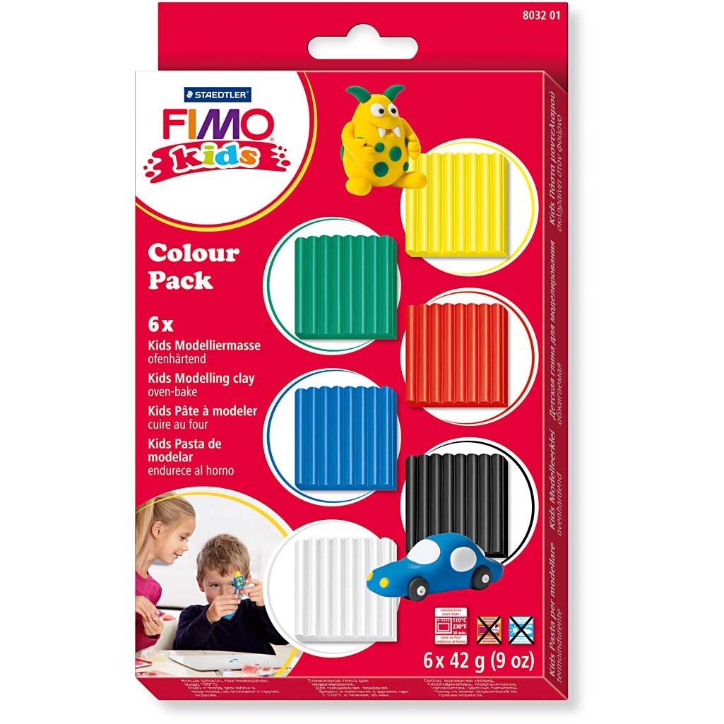 FIMO® Kids Boetseerklei, standaardkleuren, 6x42 gr/ 1 doos [HOB-78536]