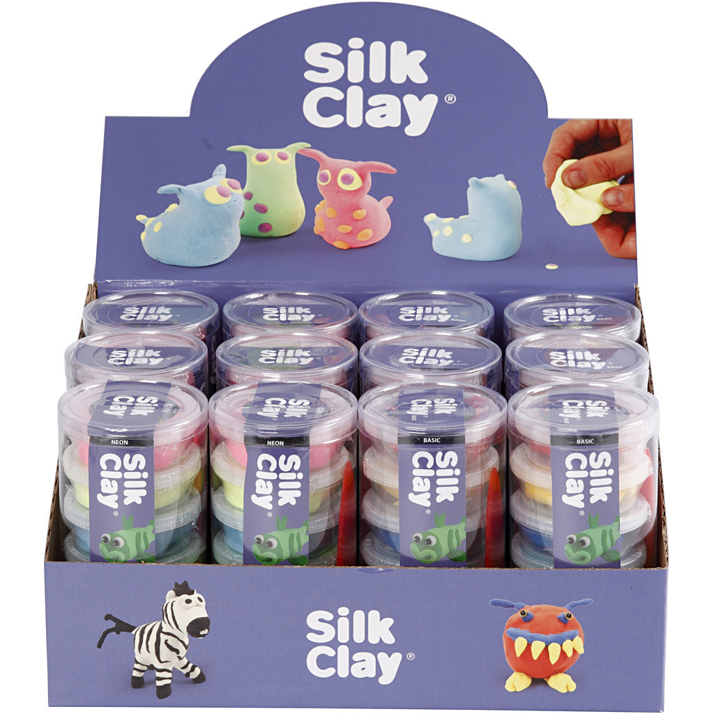 Silk Clay®, couleurs néons, couleurs classiques, 12 set/ 1 Pq. [HOB-78721]
