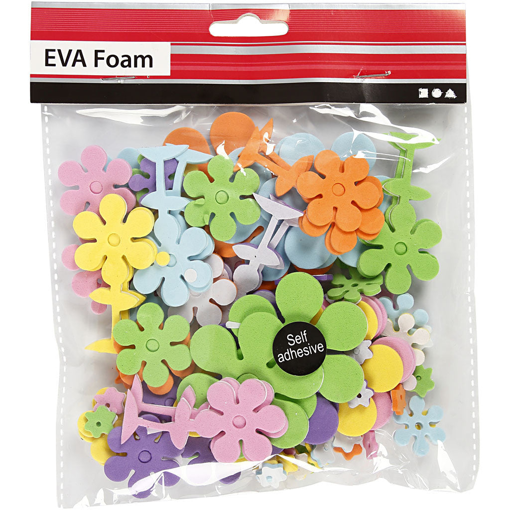 EVA Foam vormen, Bloemen, afm 10-60 mm, dikte 2 mm, diverse kleuren, 100 stuk/ 1 doos [HOB-79020]