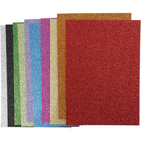 Glitter Foam Vellen, A4, vel 210x297 mm, dikte 2 mm, glitter, diverse kleuren, 10 div vellen/ 1 doos [HOB-79029]