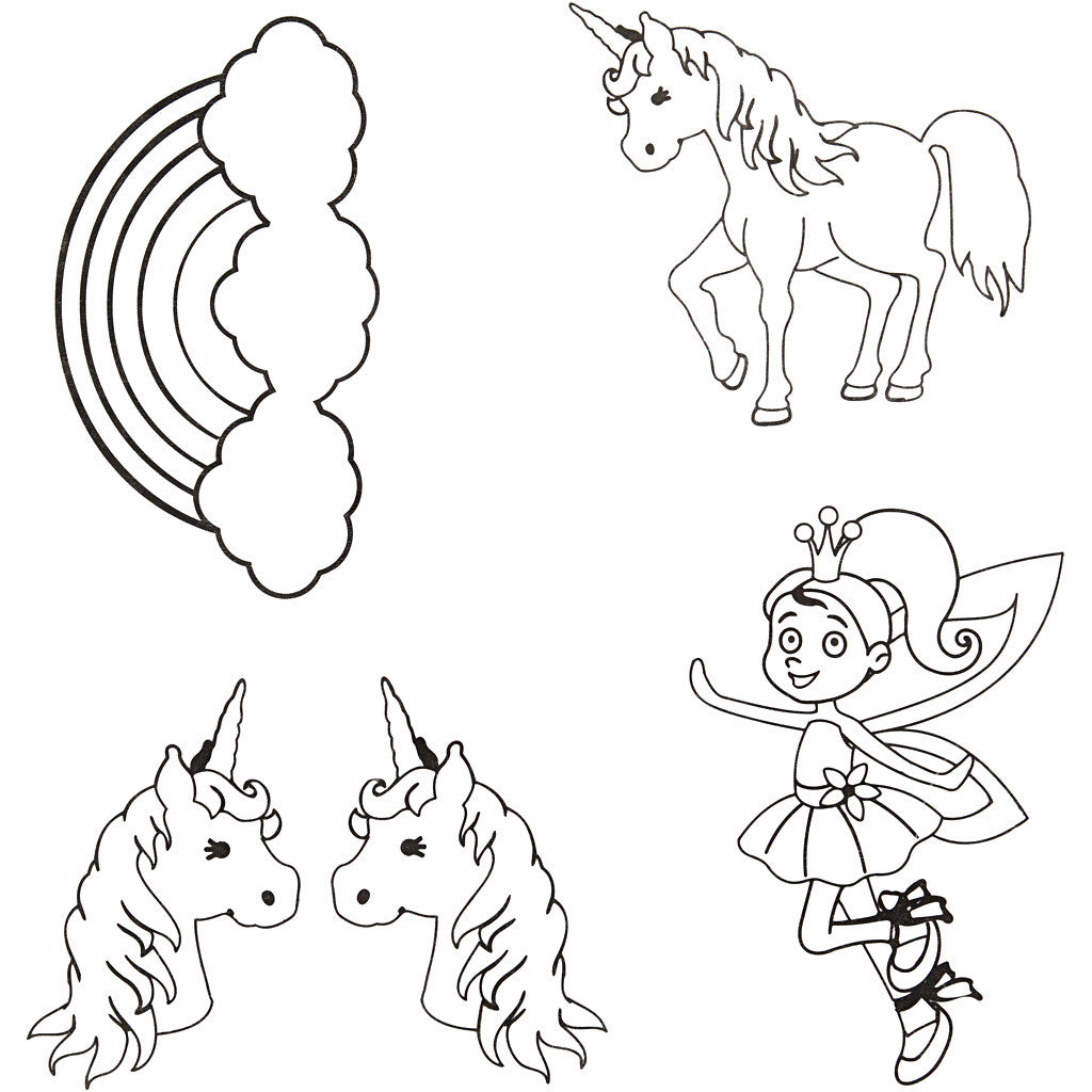 Feuilles de plastique thermorétractable avec motifs, licorne, feuille 10,5x14,5 cm, ép. 0,3 mm, transparent mat, 4 flles/ 1 Pq. [HOB-790711]