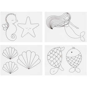 Feuilles de plastique thermorétractable avec motifs, sirène, feuille 10,5x14,5 cm, ép. 0,3 mm, transparent mat, 4 flles/ 1 Pq. [HOB-790712]
