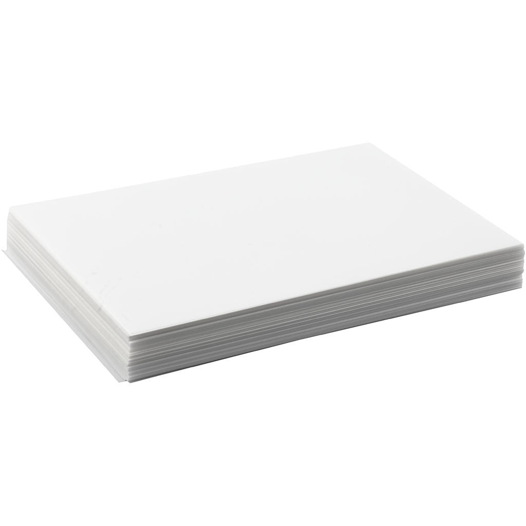 Feuilles de plastique thermorétractable, feuille 20x30 cm, ép. 0,3 mm, blanc mat, 100 flles/ 1 Pq. [HOB-79089]