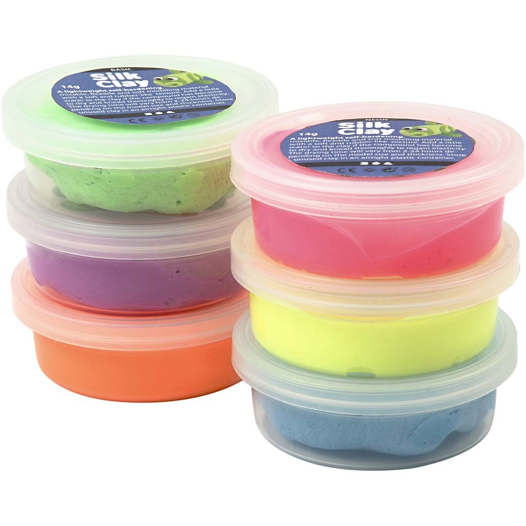 Silk Clay®, neon kleuren, 6x14 gr/ 1 doos [HOB-79140]