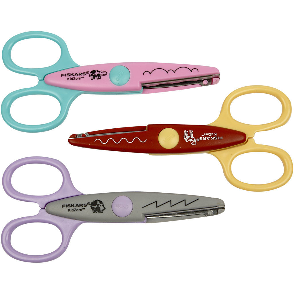 Fiskars Ciseaux à Cranter Enfants - Assortiment, hippo, chameau, hérisson, 3 pièces/ 1 Pq. [HOB-8233]