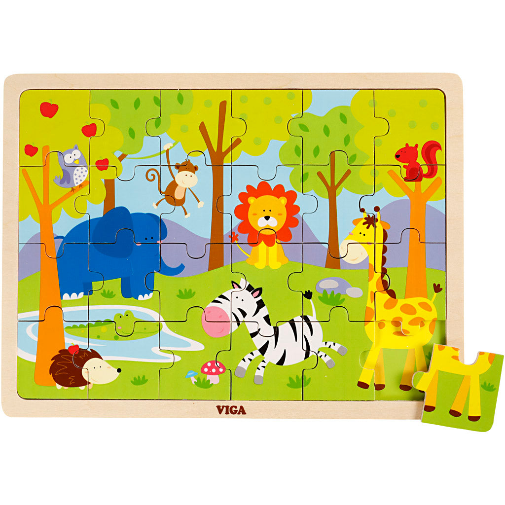VIGA Houten Legpuzzels, safari dieren, afm 30x22,5 cm, 24 delen, 1 stuk [HOB-901166]