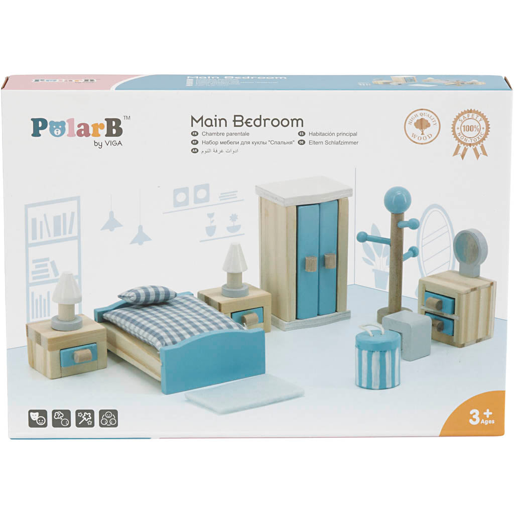 VIGA Meubilair voor poppenhuis, slaapkamer, afm 2x2x7,5 cm, 8 onderdelen/ 1 set [HOB-906690]