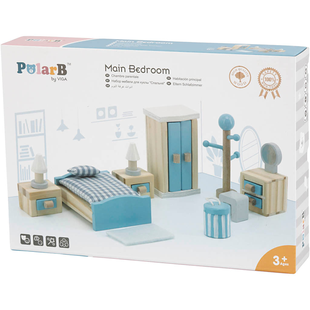 VIGA Meubilair voor poppenhuis, slaapkamer, afm 2x2x7,5 cm, 8 onderdelen/ 1 set [HOB-906690]