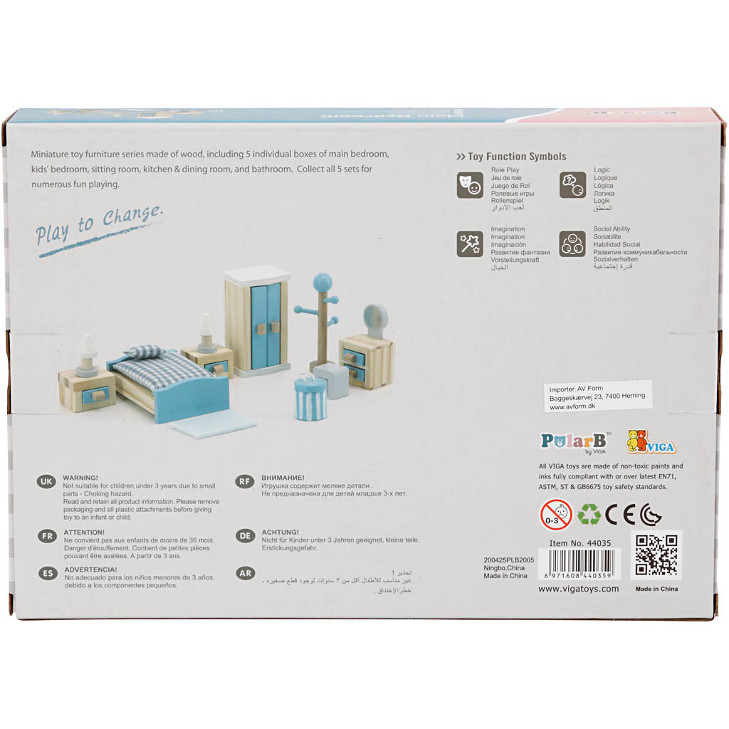 VIGA Meubilair voor poppenhuis, slaapkamer, afm 2x2x7,5 cm, 8 onderdelen/ 1 set [HOB-906690]