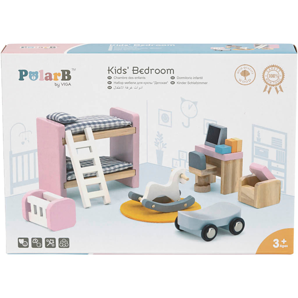 VIGA Meubilair voor poppenhuis, de kinderkamer, afm 2x2x7,5 cm, 8 onderdelen/ 1 set [HOB-906691]