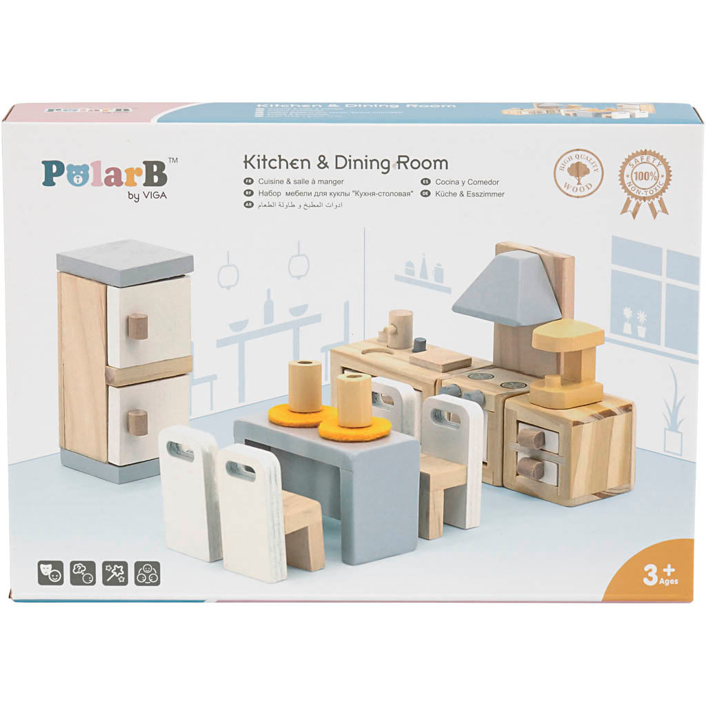 VIGA Meubilair voor poppenhuis, keuken, afm 2x2x7,5 cm, 9 onderdelen/ 1 set [HOB-906693]