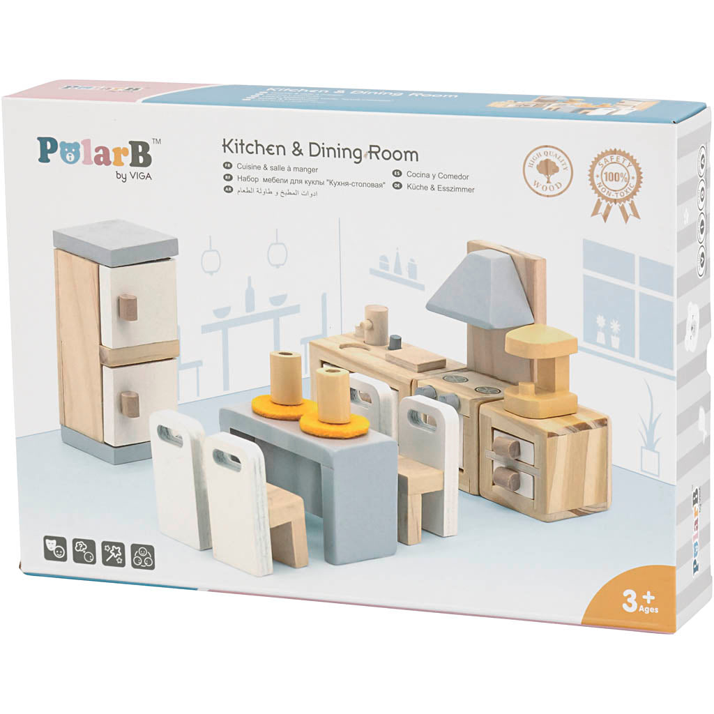 VIGA Meubilair voor poppenhuis, keuken, afm 2x2x7,5 cm, 9 onderdelen/ 1 set [HOB-906693]