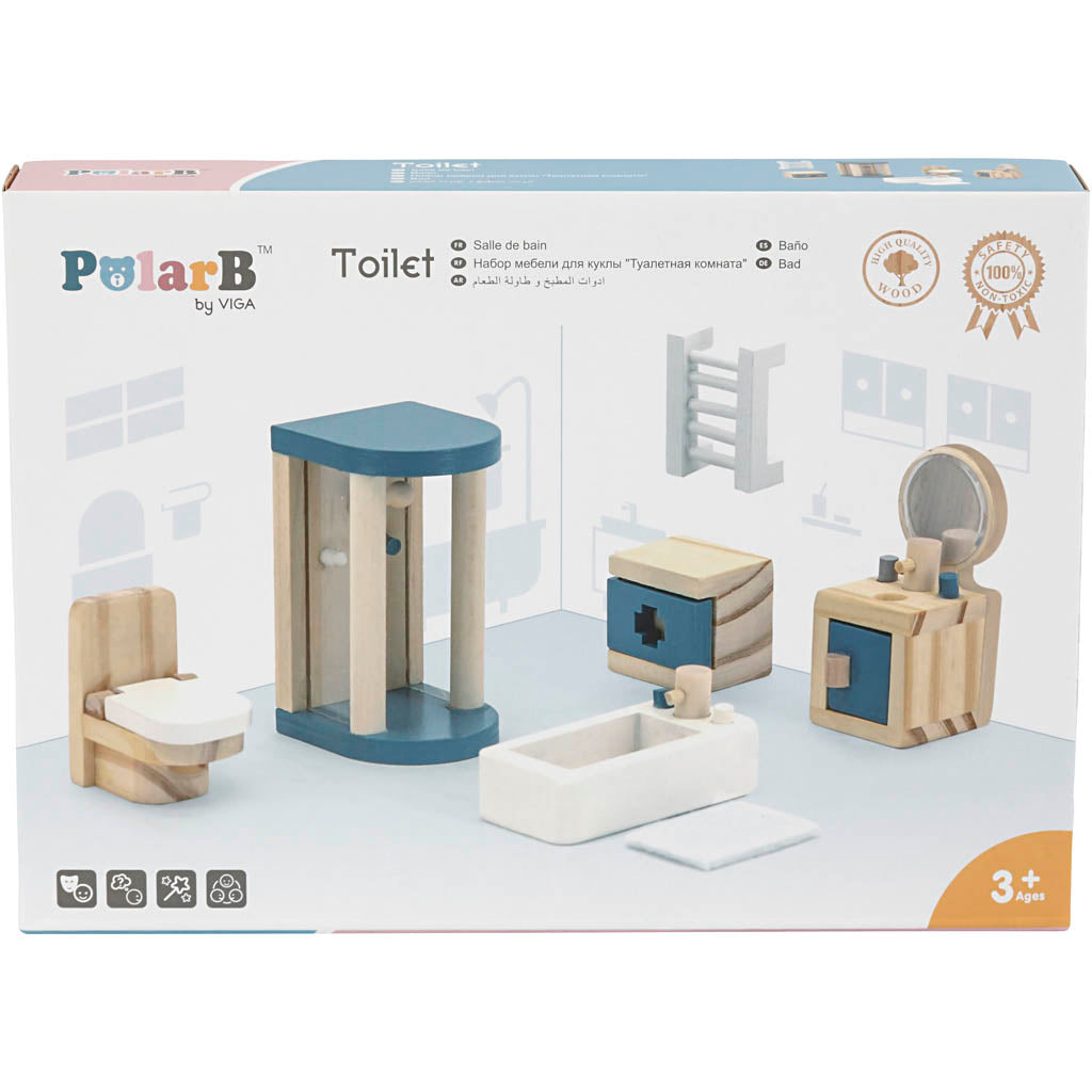 VIGA Meubilair voor poppenhuis, badkamer, afm 2x2x7,5 cm, 7 onderdelen/ 1 set [HOB-906694]