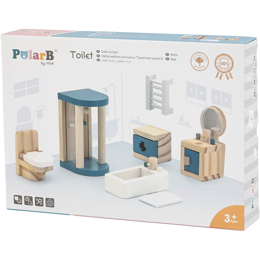 VIGA Meubilair voor poppenhuis, badkamer, afm 2x2x7,5 cm, 7 onderdelen/ 1 set [HOB-906694]