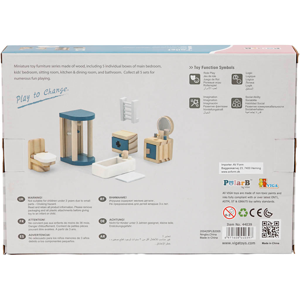 VIGA Meubilair voor poppenhuis, badkamer, afm 2x2x7,5 cm, 7 onderdelen/ 1 set [HOB-906694]