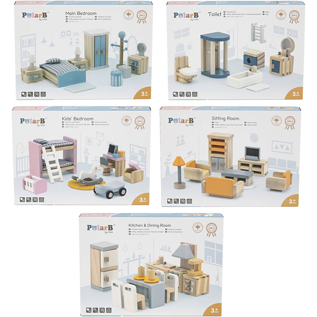 VIGA Meubilair voor poppenhuis, afm 2x2x7,5 cm, 40 onderdelen/ 1 set [HOB-906695]