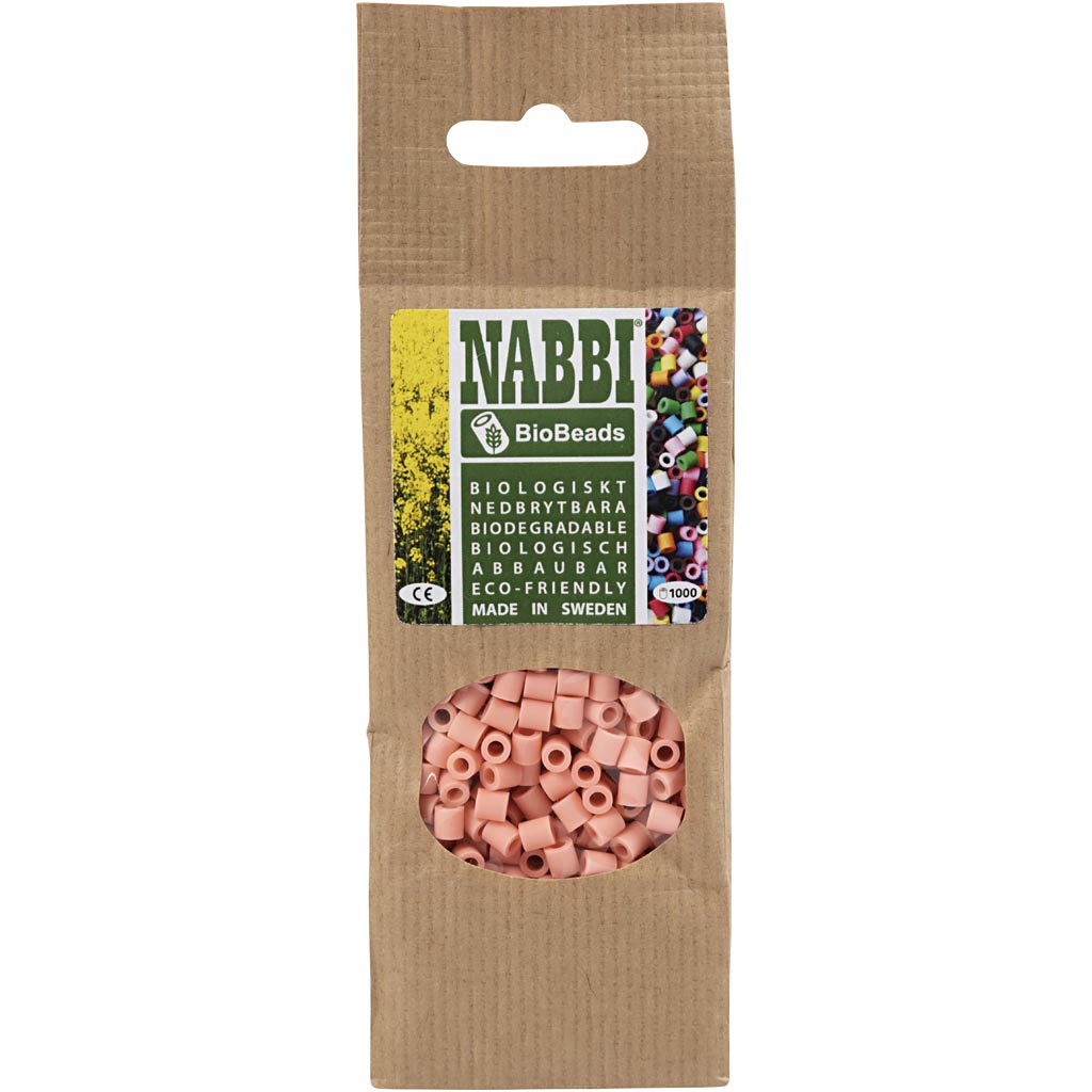 BioBeads van NABBI, afm 5x5 mm, gatgrootte 2,5 mm, medium, salmon (051), 1000 stuk/ 1 doos [HOB-9067648]