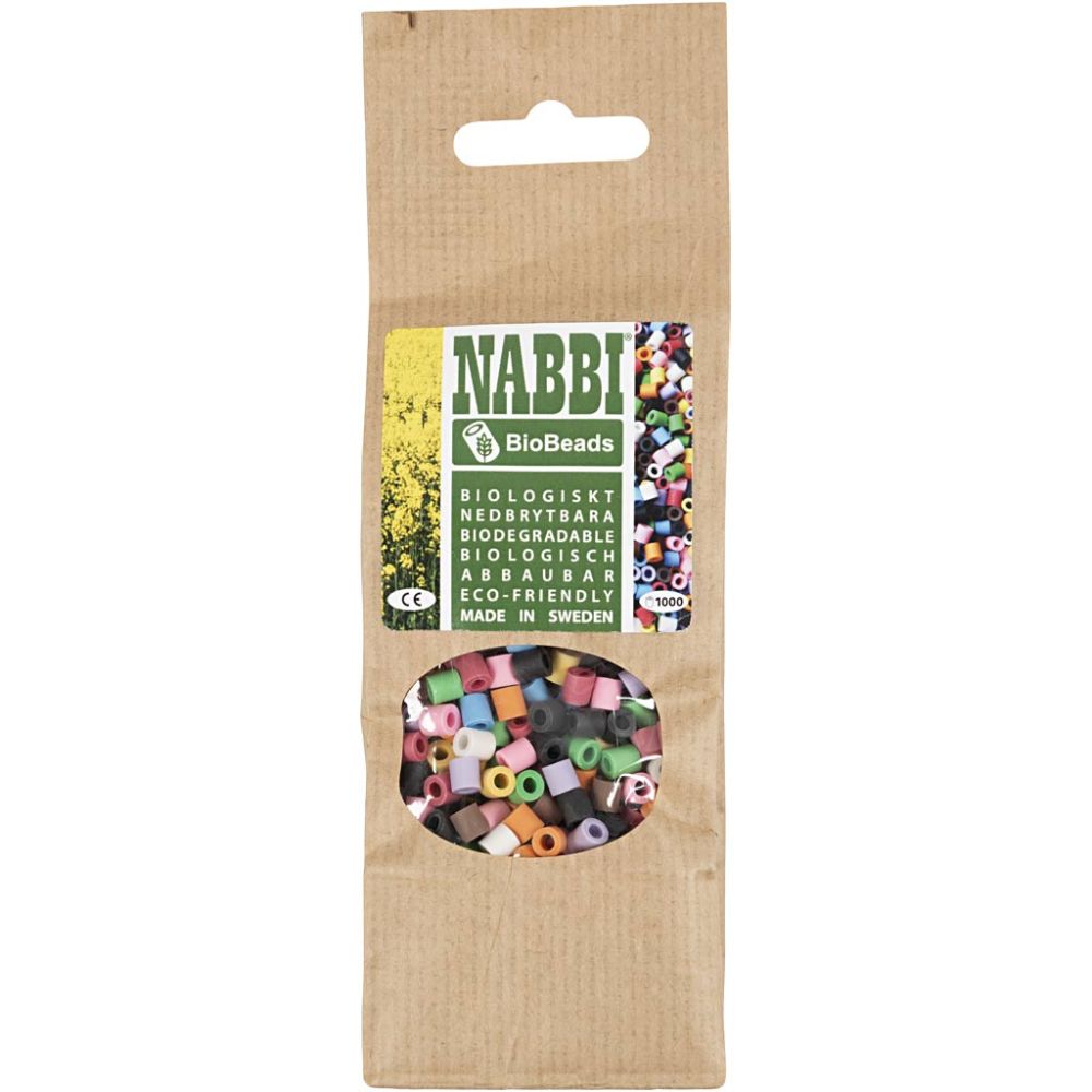 Les Perles NABBI BioBeads, dim. 5x5 mm, diamètre intérieur 2.5 mm, medium, ass. de couleurs, 1000 pièces/ 1 Pq. [HOB-9067710]