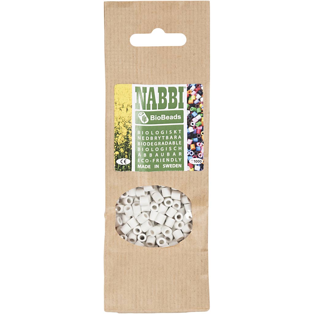 Les Perles NABBI BioBeads, dim. 5x5 mm, diamètre intérieur 2.5 mm, medium, blanc, 1000 pièces/ 1 Pq. [HOB-9067730]