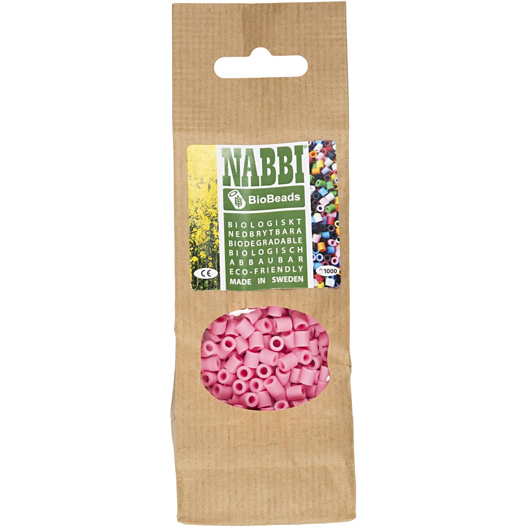 Les Perles NABBI BioBeads, dim. 5x5 mm, diamètre intérieur 2.5 mm, medium, rose, 1000 pièces/ 1 Pq. [HOB-9067760]
