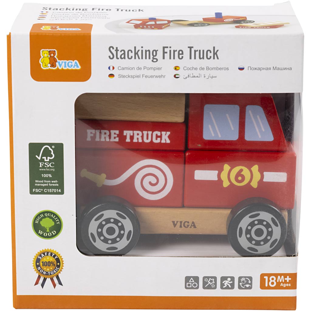 VIGA houten stapelbaar speelgoed voor brandweerwagens, brandweerwagen, afm 13x10x8 cm, 1 stuk [HOB-907663]