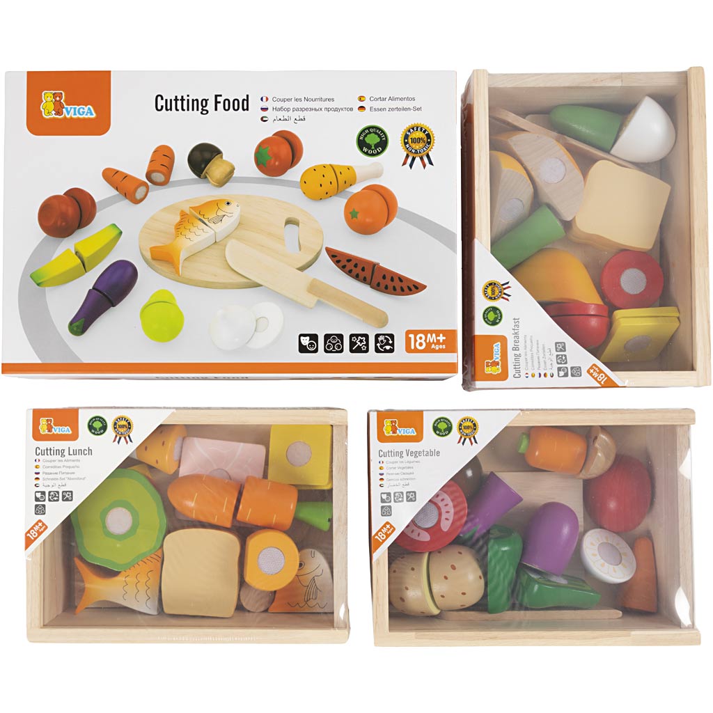 Set de jeu de nourriture en bois VIGA à découper, 45 morceaux/ 1 set [HOB-907813]